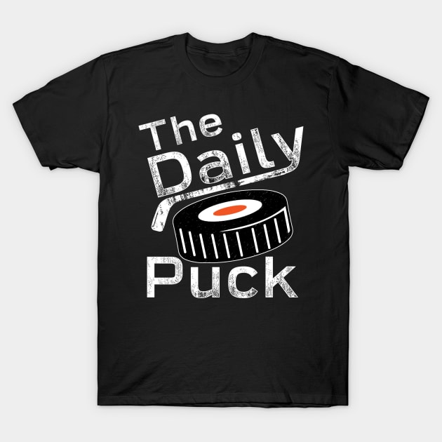 White Text / Orange Puck T-Shirt by thedailypuck